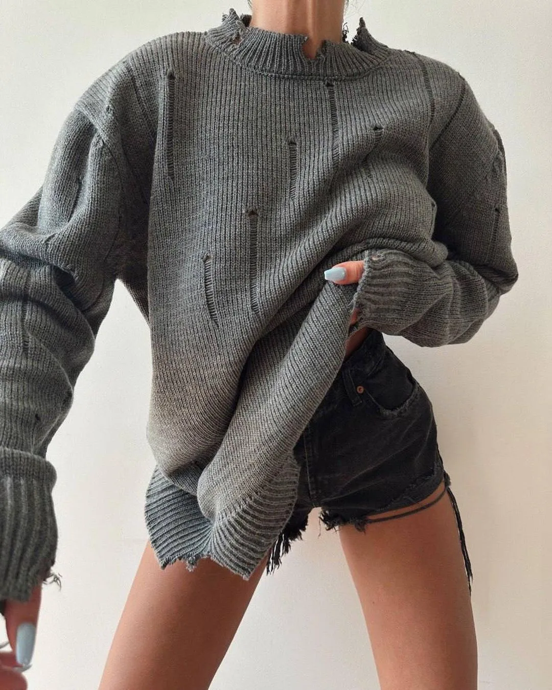 

2023 Women's Early Autumn New Loose Pullover Top Women's Handmade Worn Round Neck Sweater