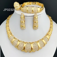 italy new design ladies gold color jewelry bamboo knots shape necklace ring bracelet luxury jewelry set wedding party gift