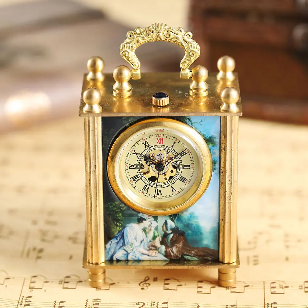 Painting Mechanical Watch Bracket Clock Vintage Antique Art Oil Painting Square Retro Bronze Home Decoration Watch Clock Unique