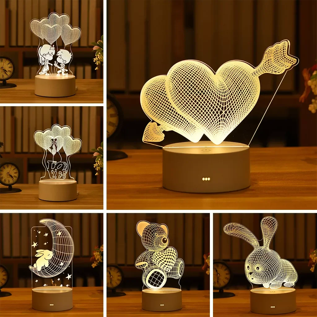 

Bear 3D Acrylic Night Light Creative Bedroom Beside Lamp Desktop LED Lighting Boys Girls Valentine's Day Gift Table Lamp
