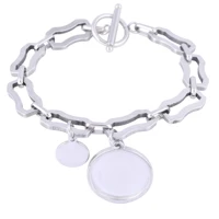 2pcs stainless steel link chain bracelet base blanks fit 20mm cabochon charm beze setting trays diy bracelets making findings