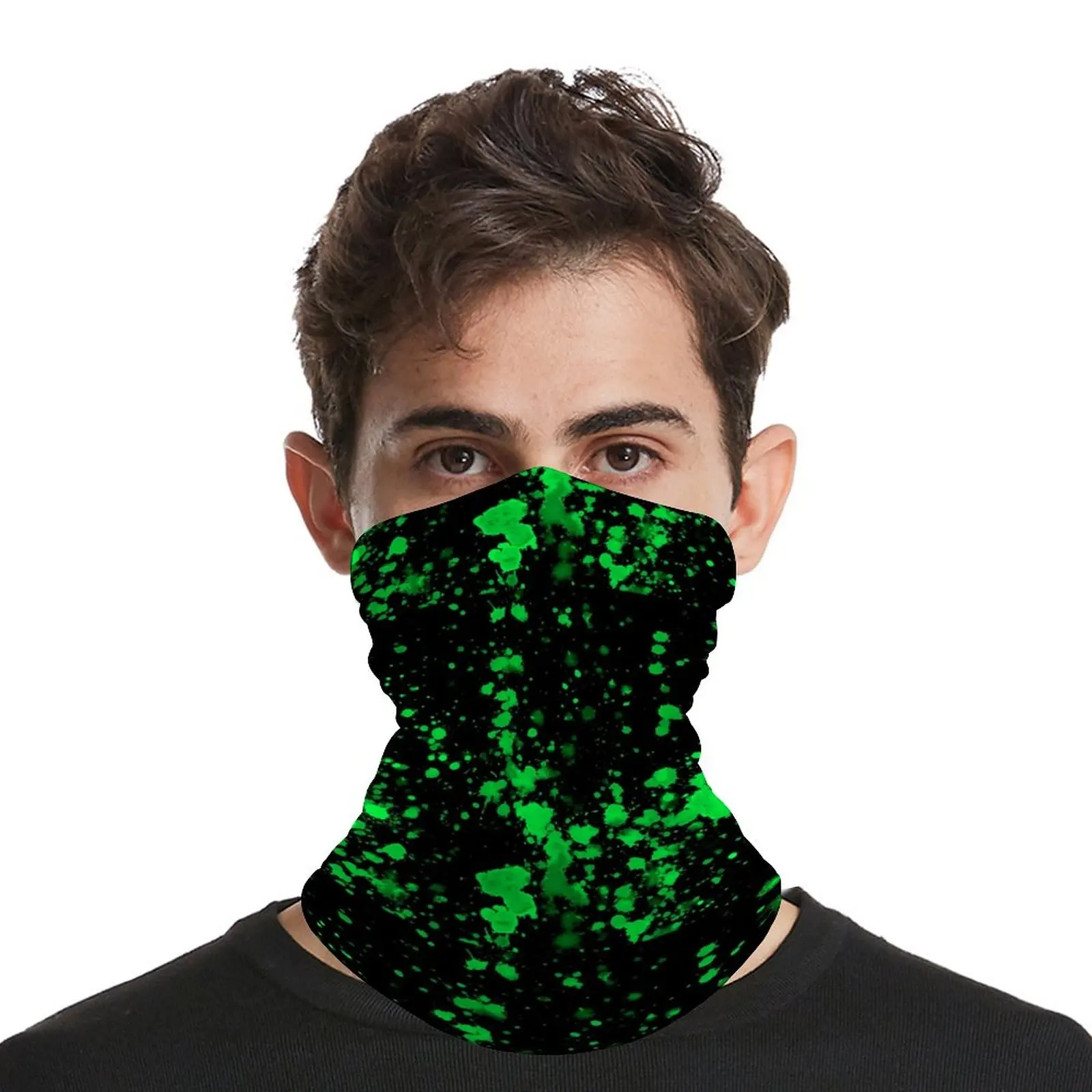 

Green Neon Paint Splatter Bandana Abstract Graffiti Sunscreen Cycling Neck Tube Magic Seamless Headgear