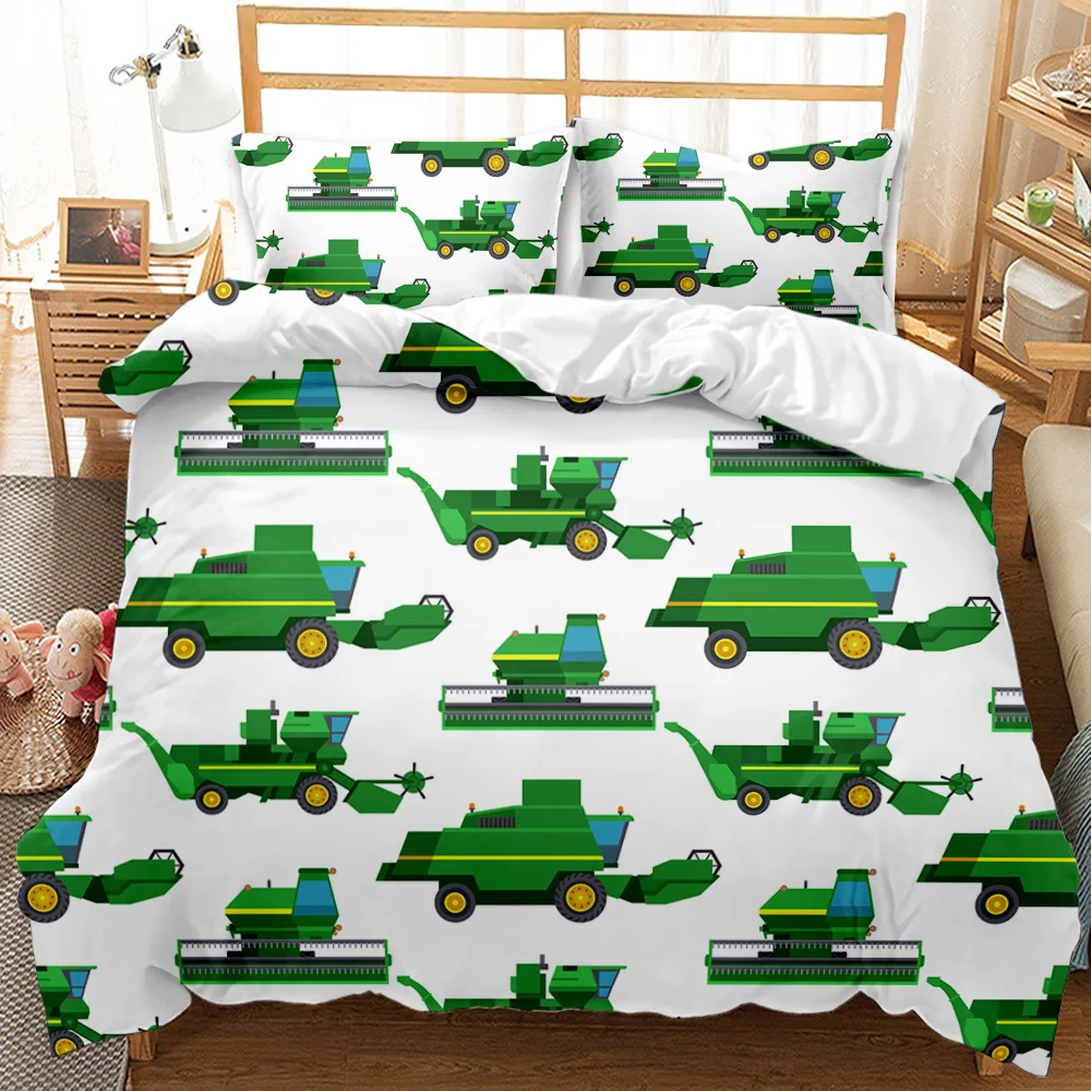 

High Quality Boys Microfiber Quilt Cover Cartoon Excavator Tractor Bedding Set 2/3pcs Queen King Size Four Seasons Bedclothes