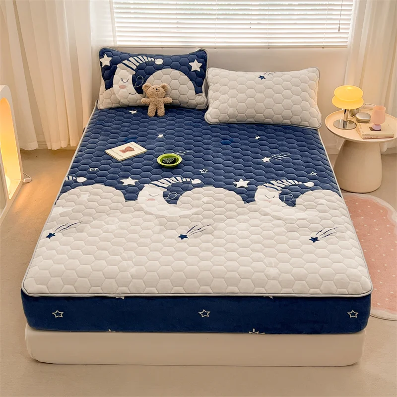 

Winter Plush Couple bed double bed sheets Mattress Cover Elastic fitted sheet bed cover Mattress Pad Protector Warm Thick Soft