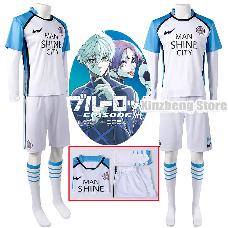 Seishiro Nagi Reo Mikage Cosplay Anime Blue Lock Cosplay Costume Wig MAN SHINE CITY White Football Soccer Uniform Daily Sport