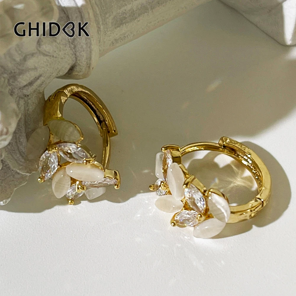 Серьги-кольца женские с фианитами и кошачий глаз