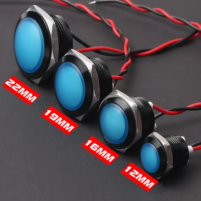 

12/16/19/22 мм металлический индикатор с шаровой головкой, оксидированный черный, предупреждающий светодиодный контрольный сигнальный светильник с проводом, красный, желтый, синий, зеленый, белый