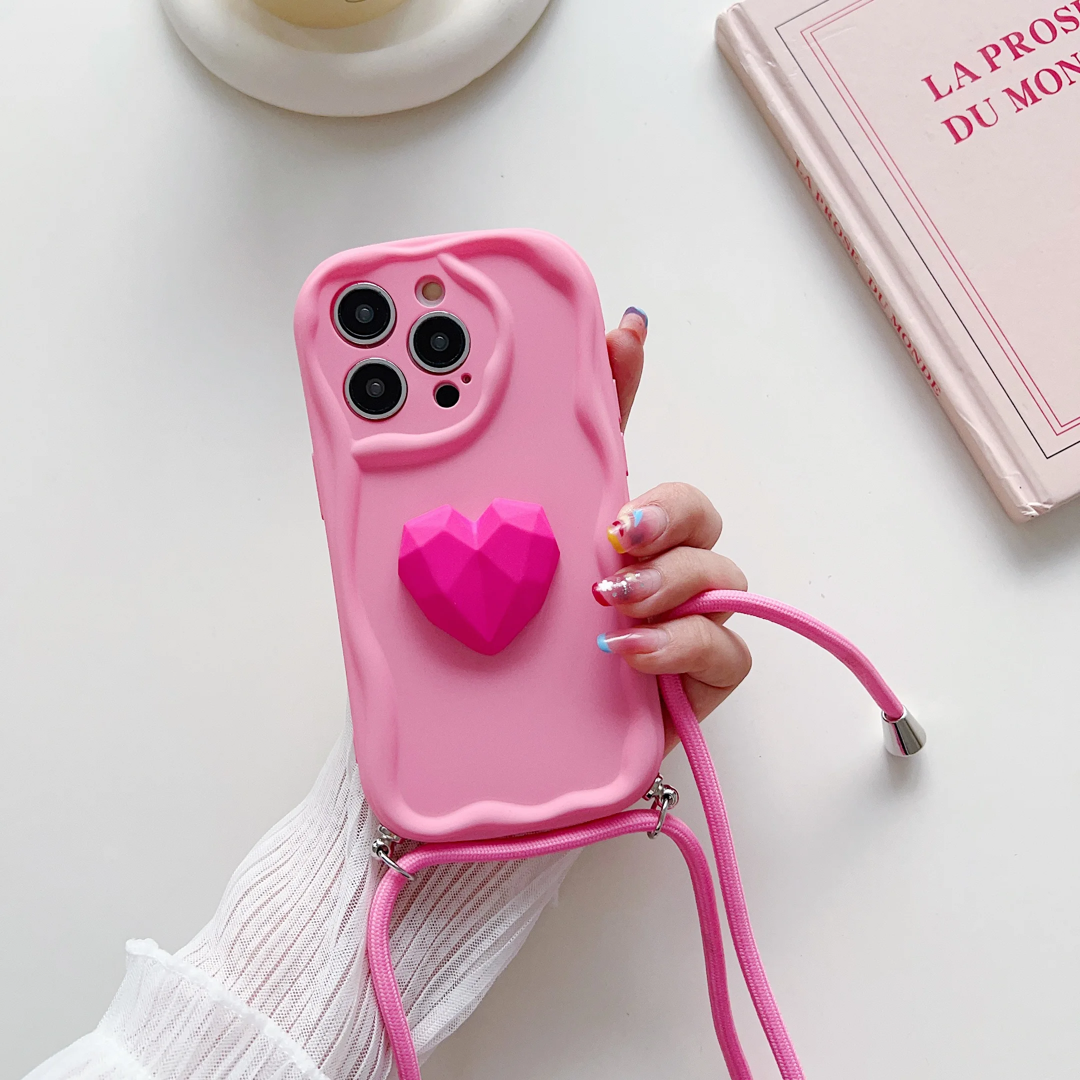

Crossbody Lanyard Silicone Phone Case For Huawei P60 P50 P40 P30 NOVA 10 Shockproof Cover Mate 60 50 40 30 20 Love Heart Cover