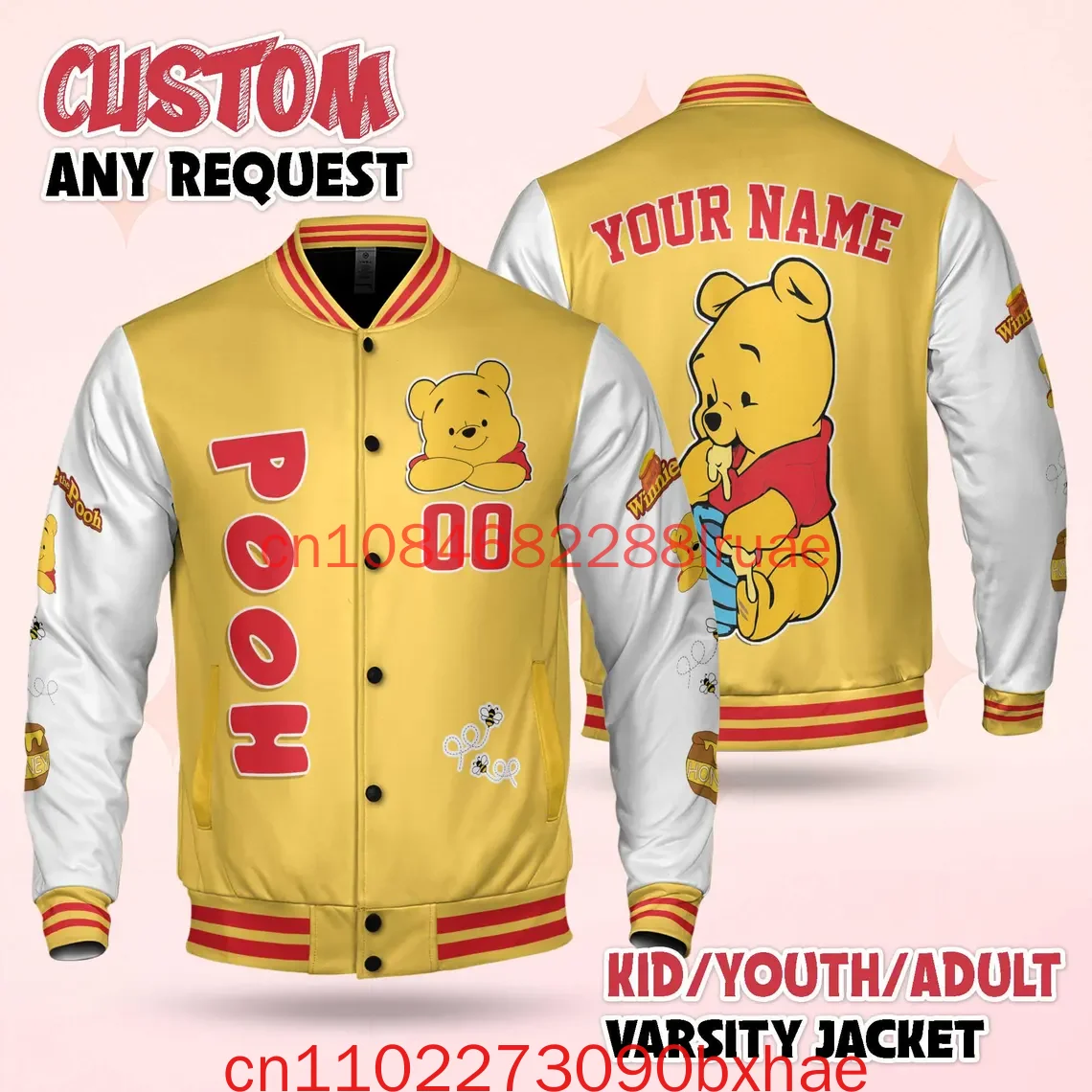 Фото Новинка 2026 года, мужская и женская бейсбольная куртка Disney Pooh, модная рубашка Винни-Пух с 3D принтом №4