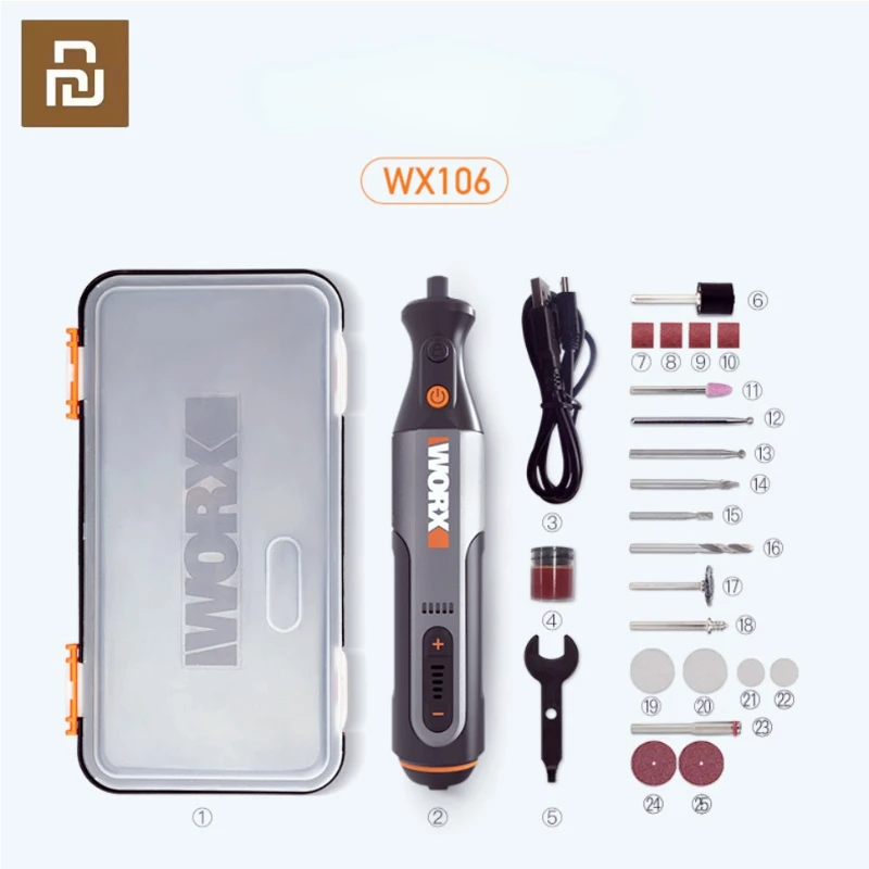 Youpin Worx 8V Mini Electric Drill WX106 Cordless Rotary Tool Mini Engraving Grinding Polishing Machine USB Rechargerable Tool