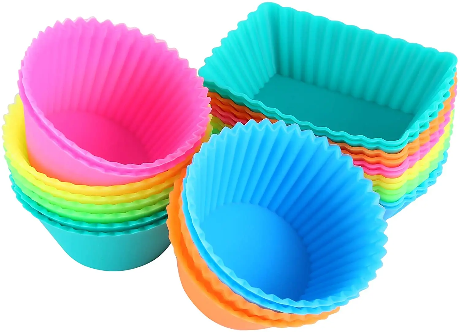 

24Pack Silicone Cupcake(12pc Round +12pc Rectangle ) Baking Cups Reusable Food-Grade BPA Free Non-Stick Muffin Liners Molds Set