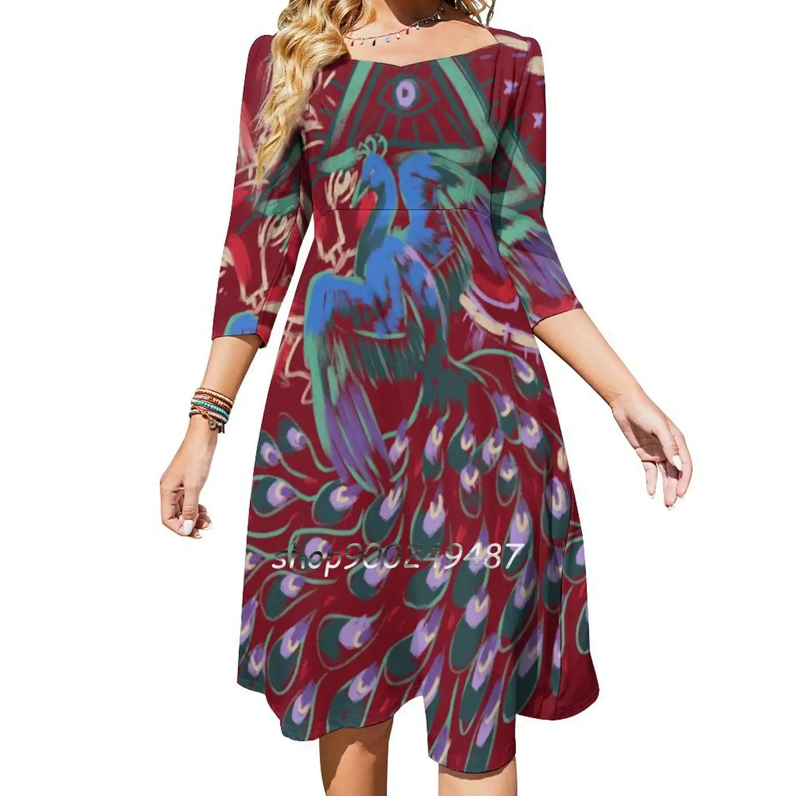 Mollymauk Back Of Coat Grunge Style Flare Dress Multiple styles Print Short and Long Sleeve Dnd Dungeons And