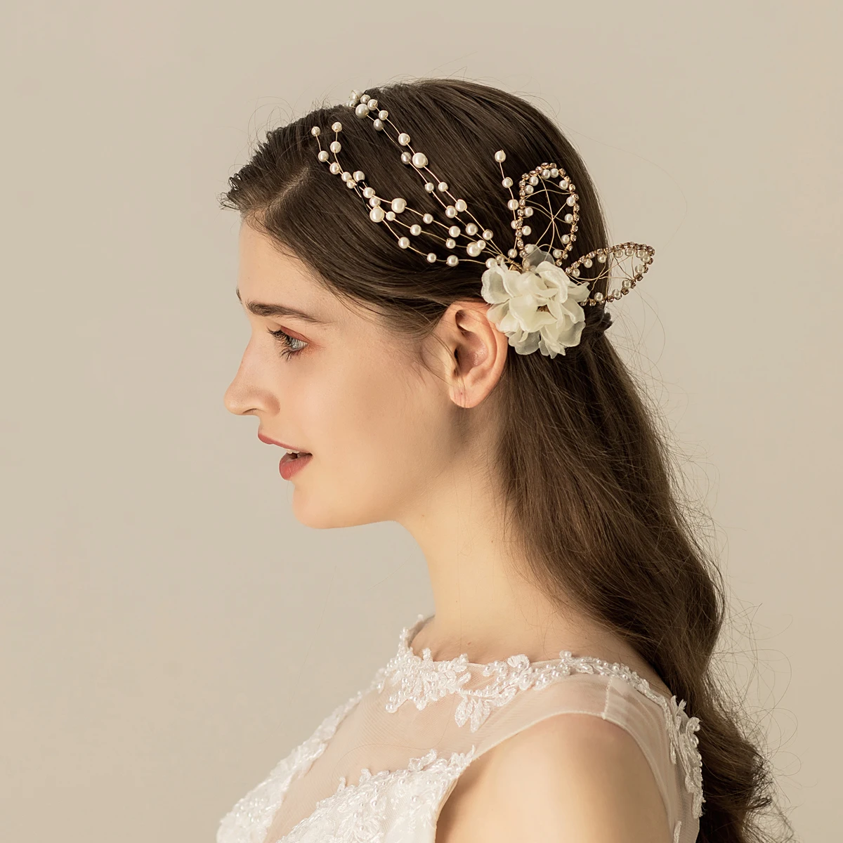 O553 Vintage Bridal Headdress Yarn Flower Pearl Crystal Bridesmaid Hairwear Women Pageant Gift Headpiece Wedding Accessories