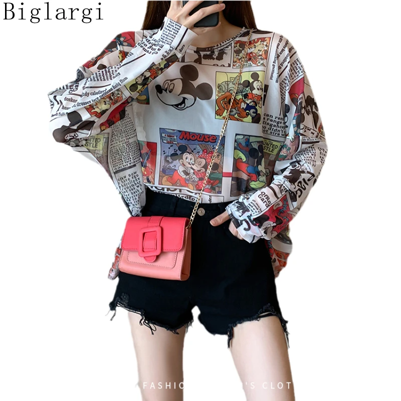 

Fashion Anime Print Mesh Long Sleeve T Shirt Summer Women Sun Protection Transparent Blouse Ladies Womens T-shirt Tops New 2022