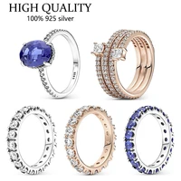 2021 new fit original real 925 sterling silver authentic pan ring for women princess crystal couple diy fashion wedding jewelry