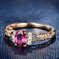 new temperament oval fashion rose red crystal hollow open ring female zircon korean rings for women wedding engagement jewelry