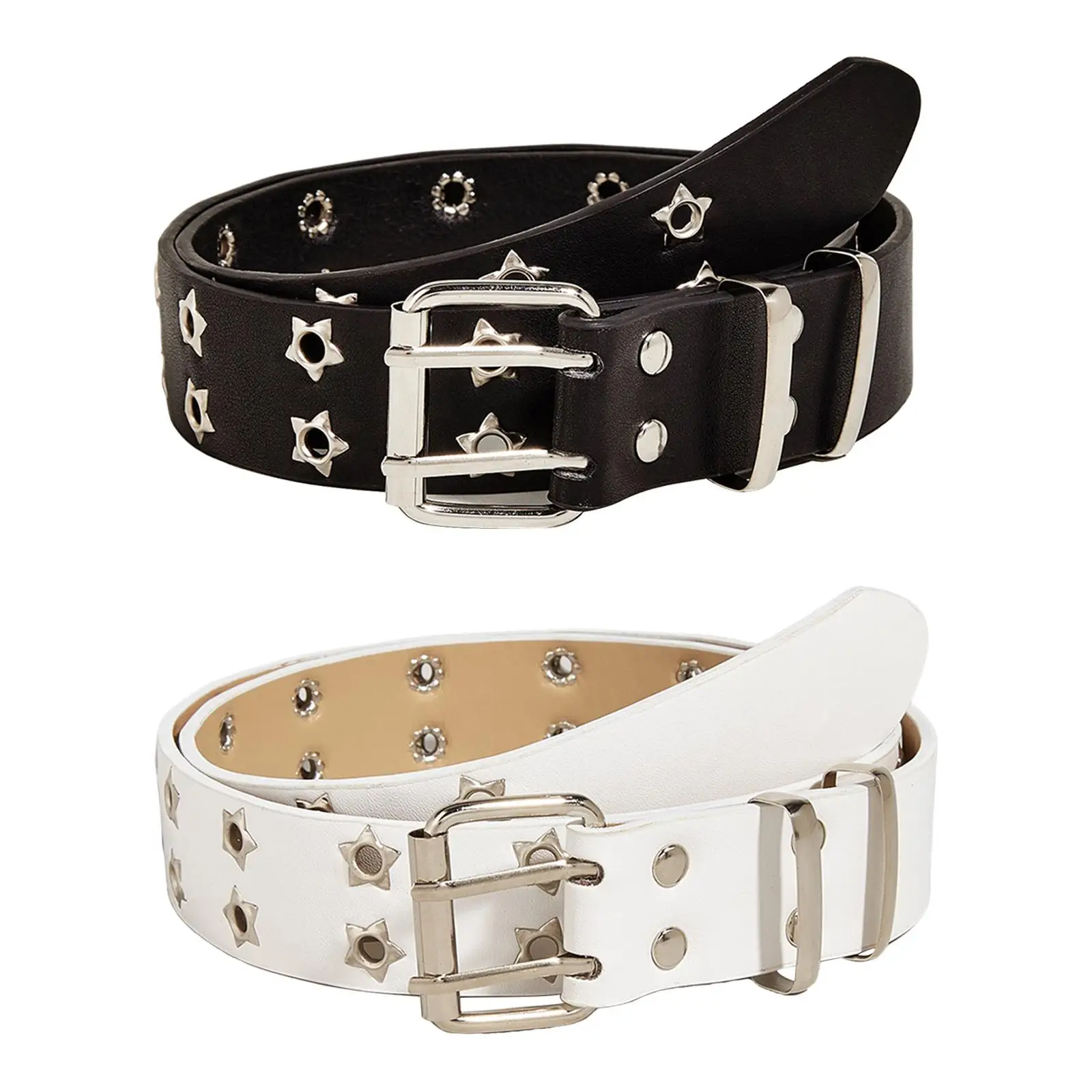 

Women Leather Belt for Jean Pant Gothic Punk Belt Prong Buckle Adjustable
