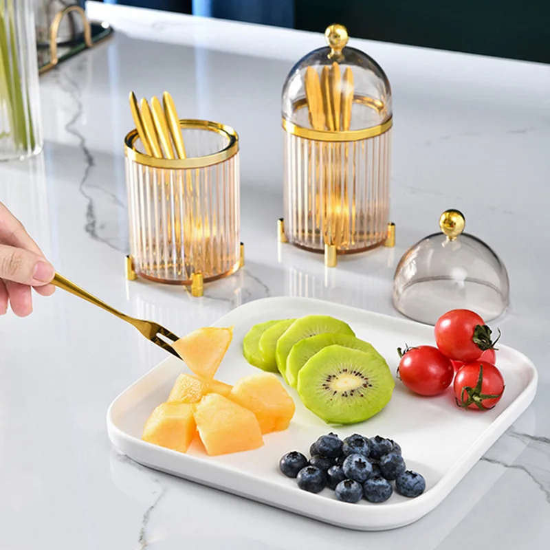 

New 10PCS Portable Fruit Fork Stainless Steel Dessert Gold Cake Forks With Jars