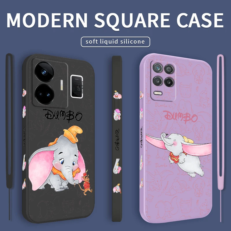 

Dumbo Cartoon Cute Liquid Left Rope Phone Case For OPPO Realme GT2 Explorer Master Neo5 C21Y 10 9 8 4G 5G Pro Cover Coque Capa