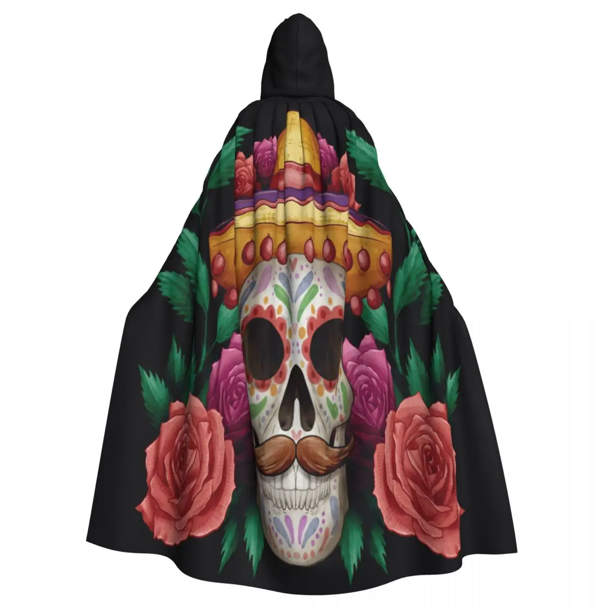 

Unisex Adult Watercolor Dia De Muertos Skull Cloak with Hood Long Witch Costume Cosplay