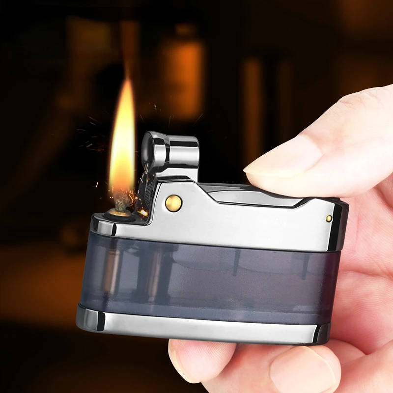 

Visible Transparent Oil Bin Retro Kerosene Open Flame Lighter Butane Inflatable Lighter Men's High-end Cigar Smoking Accessories
