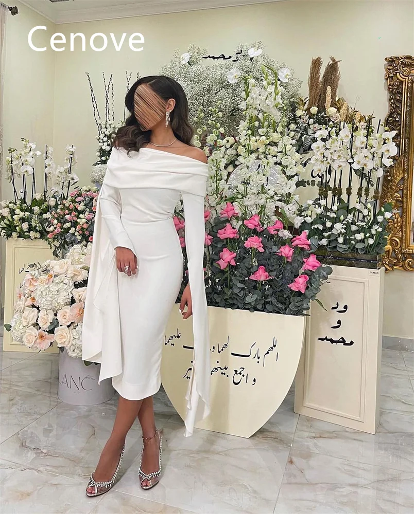 

Cenove Off The Shoulder Neckline Prom Dress Long Sleeves With Tea Length Evening Elegant Party Dress For Women2023