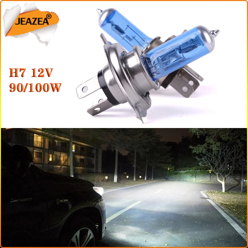 

JEAZEA H7 Halogen Bulb 12V 90/100W Car HeadLight Fog Lights Super White Platinum Lamps Bulbs Dark Blue Glass