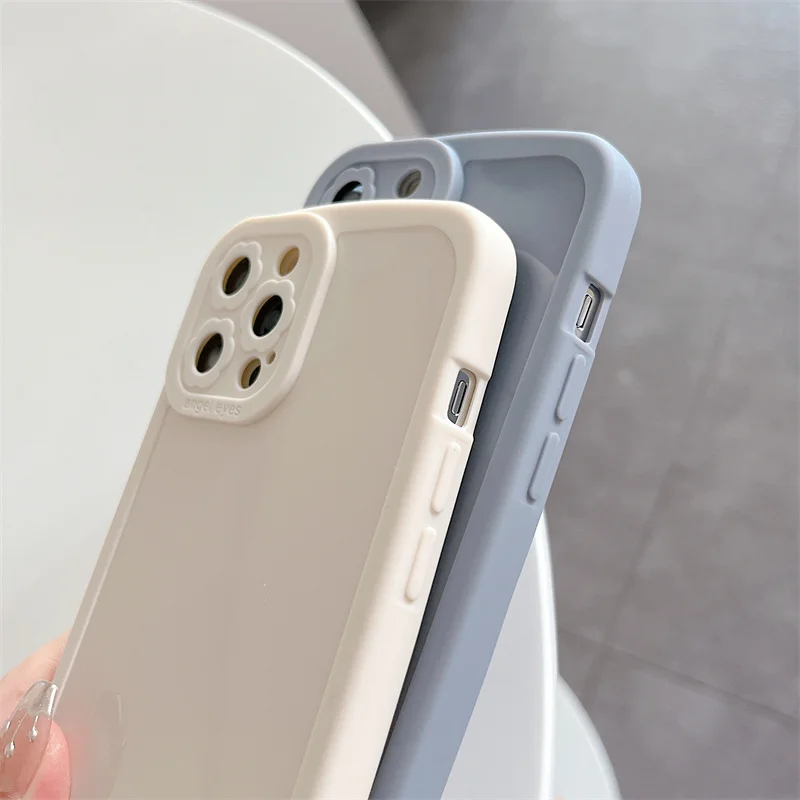 Solid Color Gloss Soft Silicone Phone Case For iPhone 13 12 11 Pro Max X XR XS 7 8Plus Little Flower Camera Protection Cover |