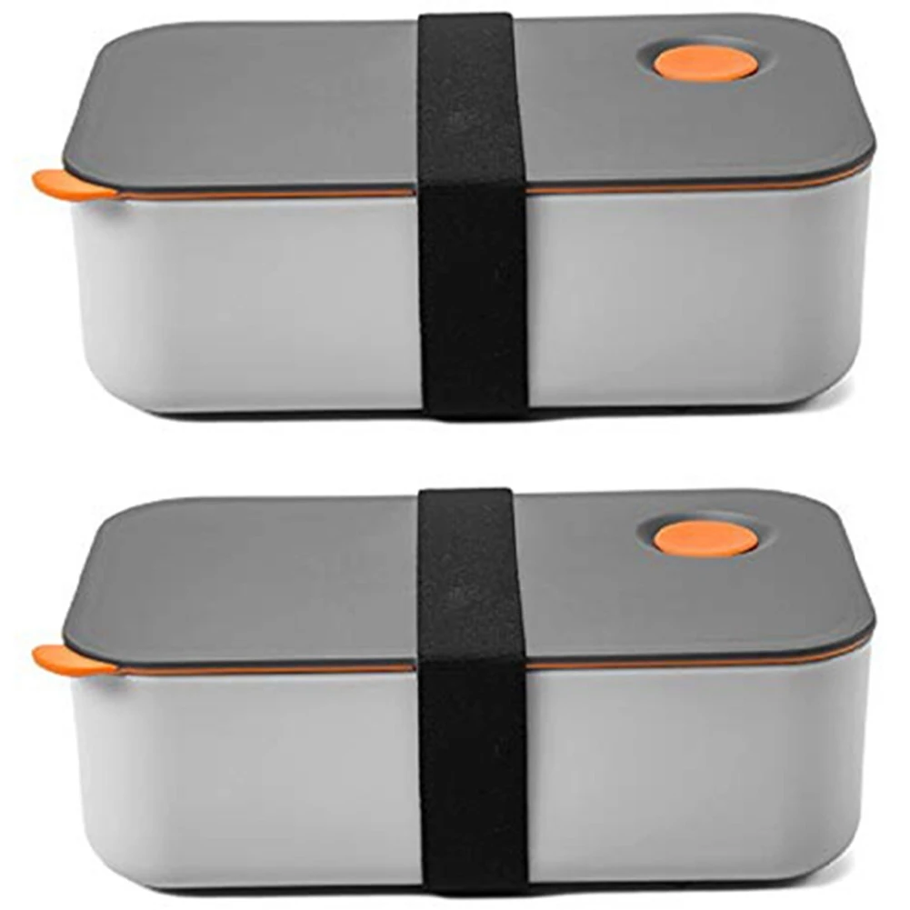 

2X Lunch Box 1000ML with 2 Compartments Eco Friendly BPA Free Bento Box Hermetic Food Box (Orange)