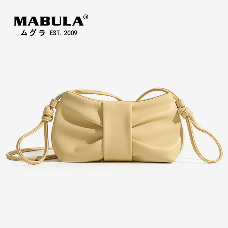 

MABULA Ruched Soft Leather Women Shoulder Crossbody Bags Stylish Elegant Female Small Tote Handbag Summer Clutch Phone Purse