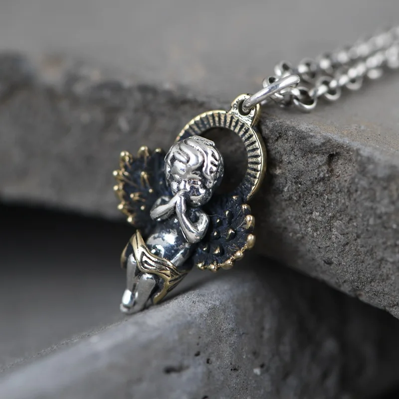 

FNJ Angel Pendant 925 Silver Original Pure S925 Sterling Silver Pendants for Jewelry Making Women