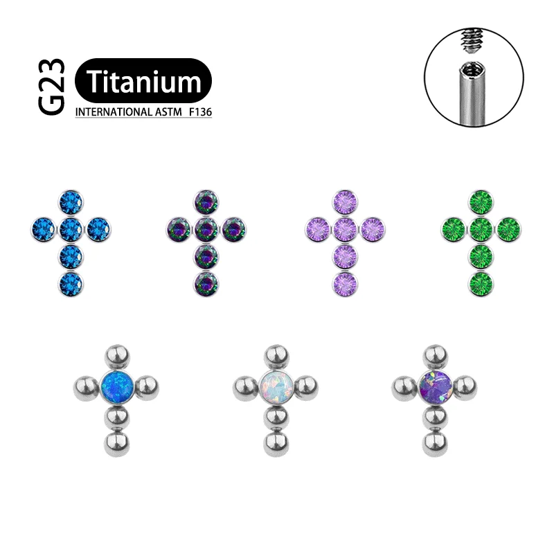

Titanium G23 Cross Shape Labret Lip Tragus Earring Zircon Opal Nose Decoration Monroe Ear Cartilage Studs Piercing Jewelry