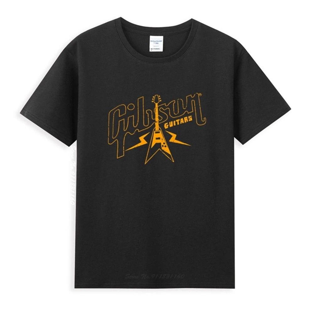 

Retro Gibson Guitar Rock Logo Classic Black T-Shirt Newest Summer Men's Short Sleeve Popular Tees Shirt Tops