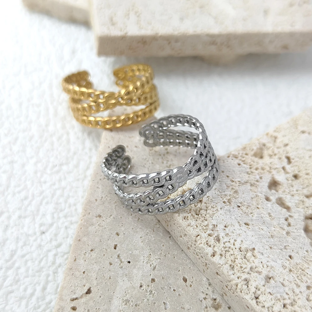 

Link Twisted Rope Glossy Ring Gold Plated Silver Color Chunky Cuban Chain Unisex Women Man Ring for Wedding Party Anniversary