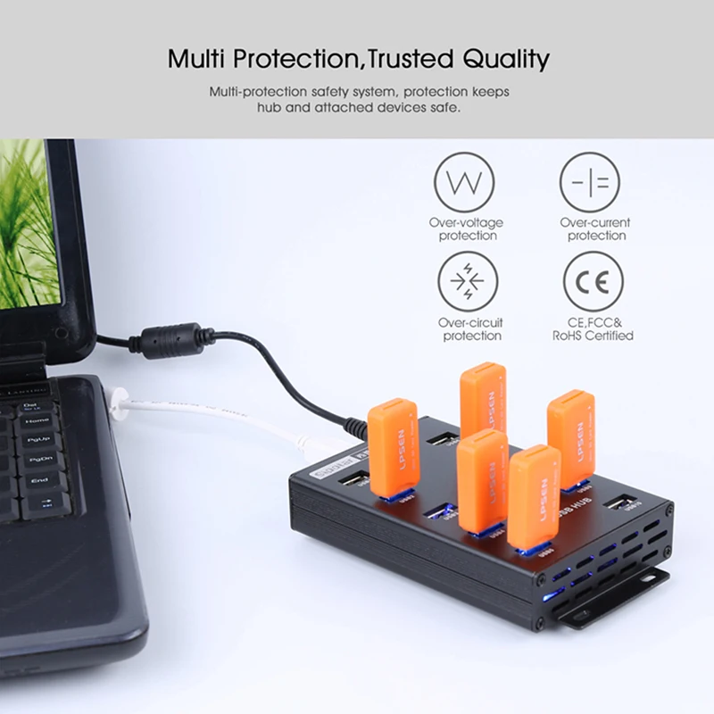 Фото USB-хаб Sipolar A-300 на 10 портов USB 2.0 для синхронизации данных с адаптером питания 12В 5А для мобильных телефонов и ПК №5