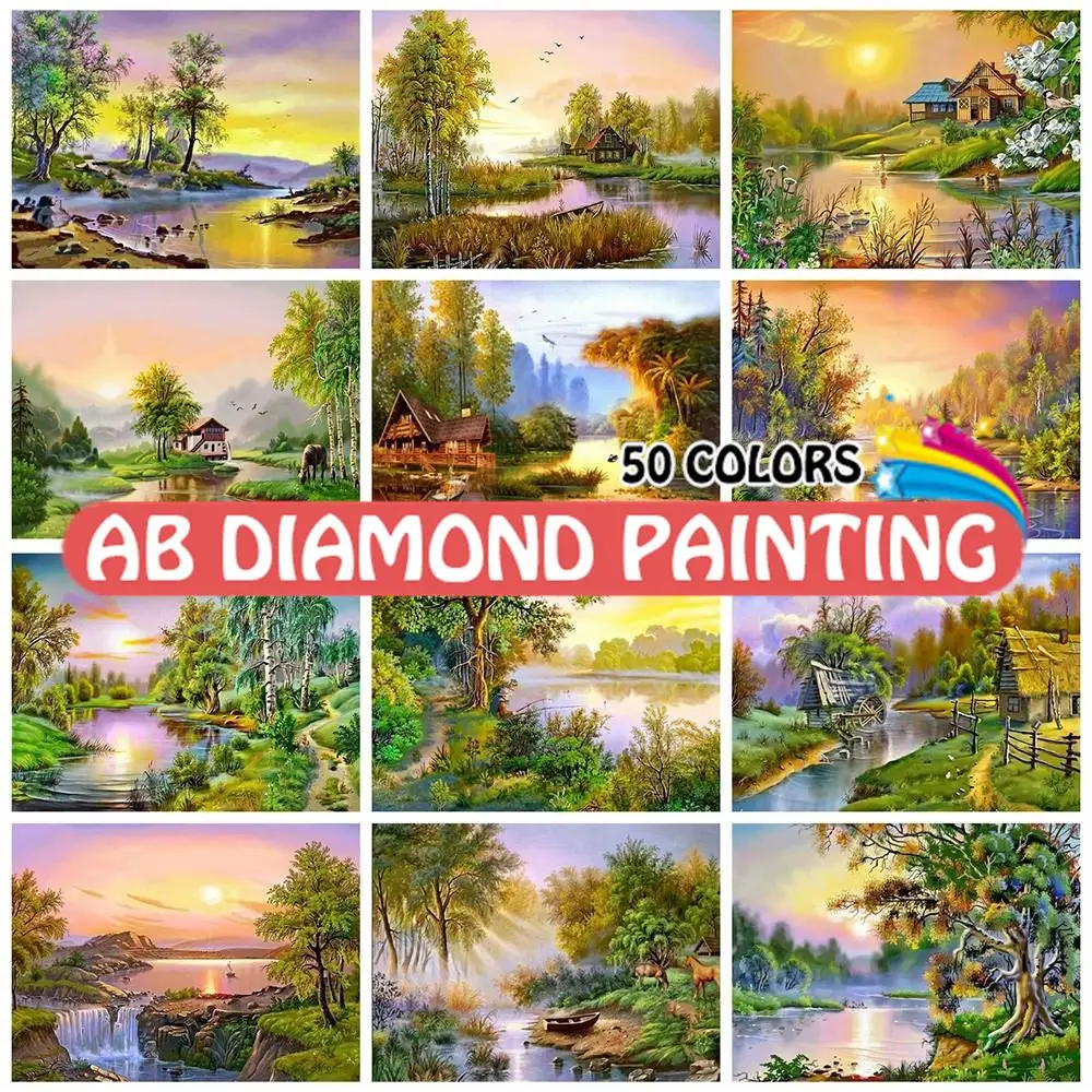 

Full Drills Diamond Painting Nature Sunset AB DIY Mosaic Needlework Diamond Embroidery Landscape Handicraft Handmade Decor Gift