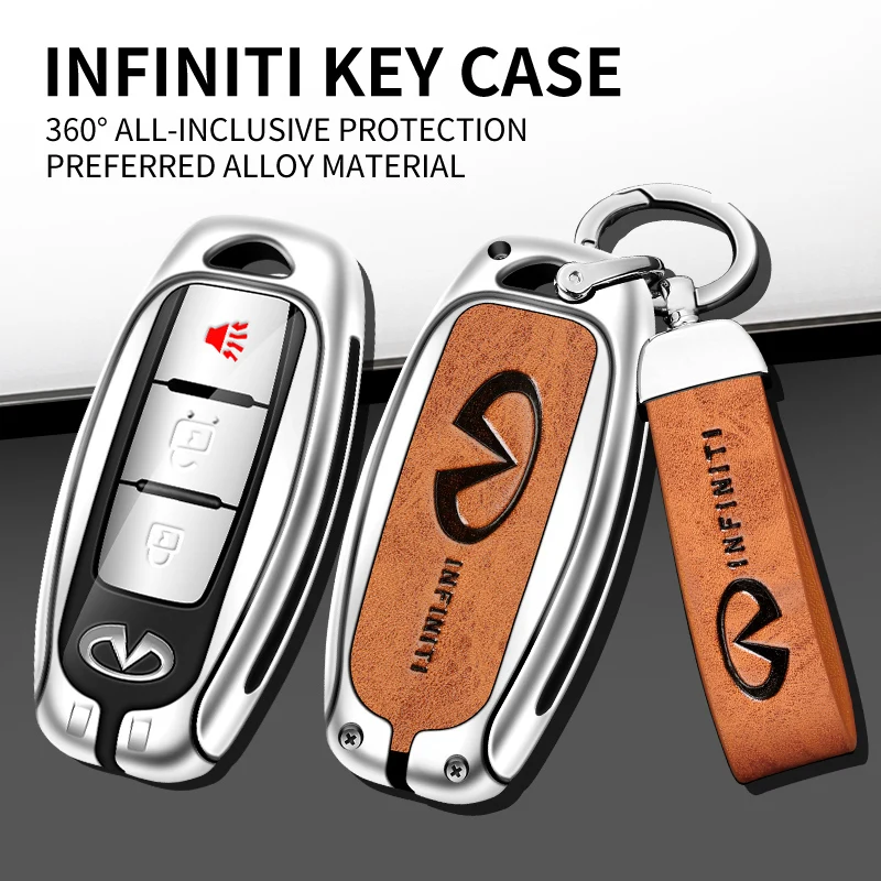 

Zinc Alloy Leather Car Key Case Holder For Infiniti Q70 Q50 Q60 FX37 QX80 QX56 QX70 QX50 Q50L QX60 Protective Cover Keychain