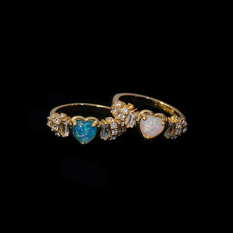 

Court style retro opal love ring female fashion personality zircon open ring