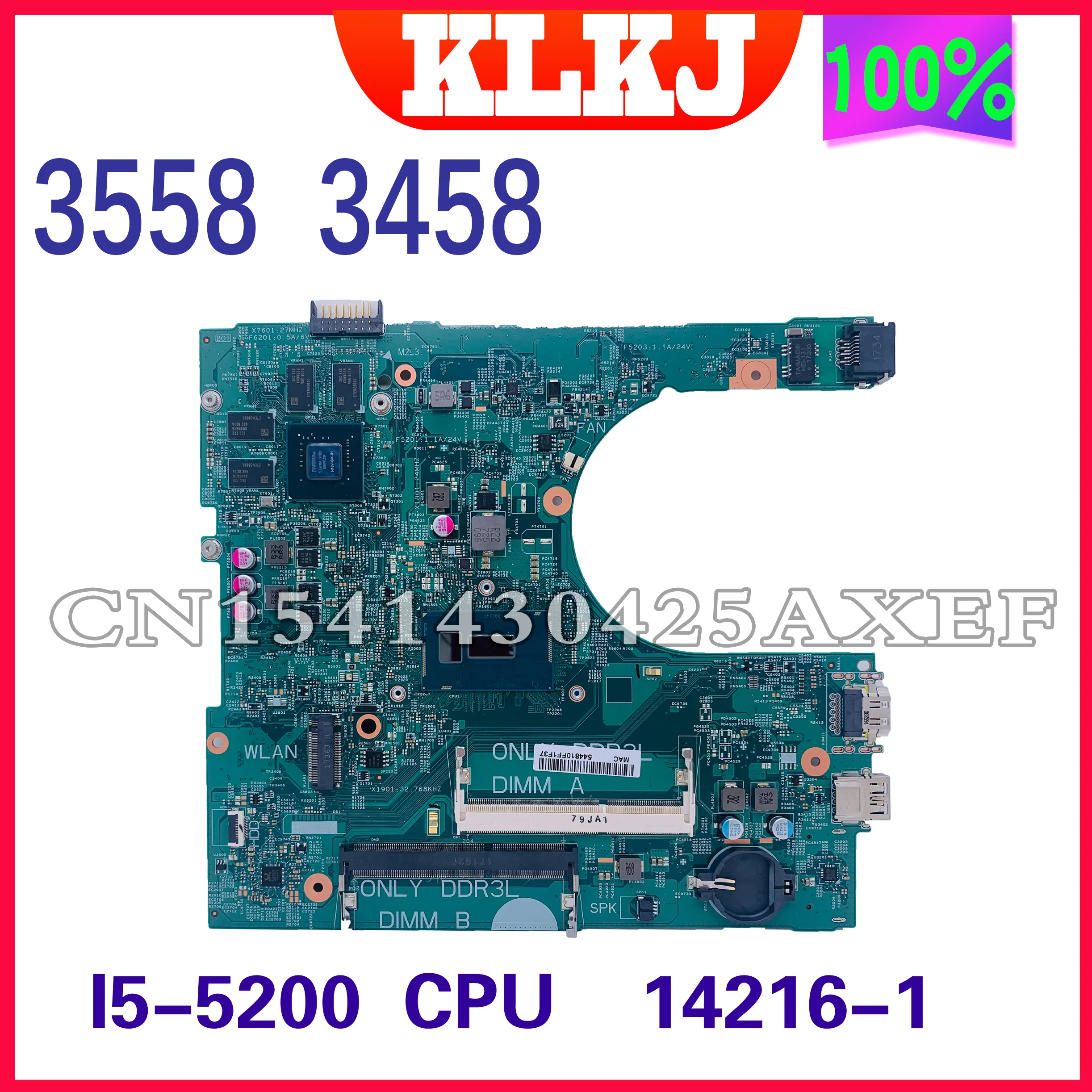 

Dinzi 14216-1 3458 Mainboard For Dell Inspiron 3558 3458 Laptop Computer Motherboard I5-5200U/GT920M GT820M PM 100% Test OK