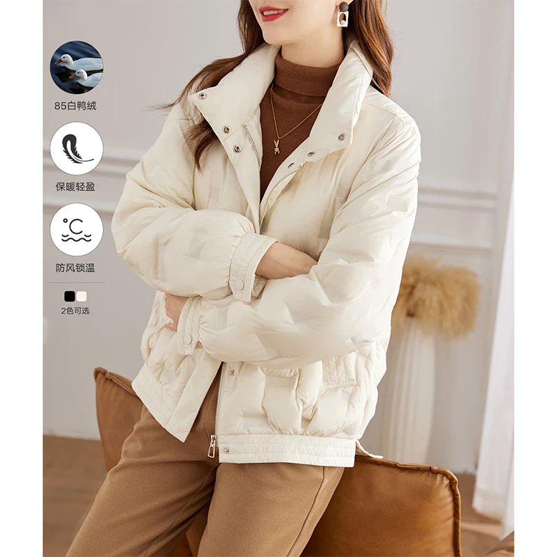 Vimly Short Down Jacket Women 2022 Warm Elegant Winter Down Coats New Half High Collar Single Breasted Solid Clothing 50392