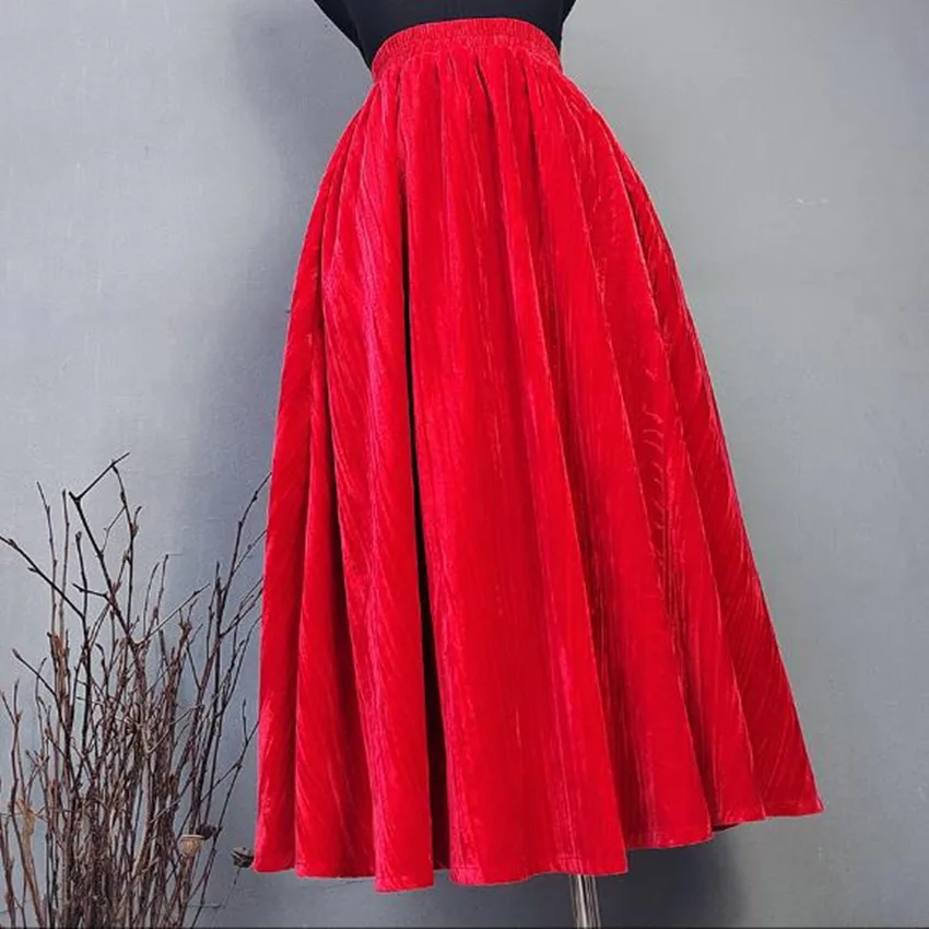 Retro Velvet Ball Gown Skirts Women Elegant High Waist Big Swing Umbrella Autumn Winter