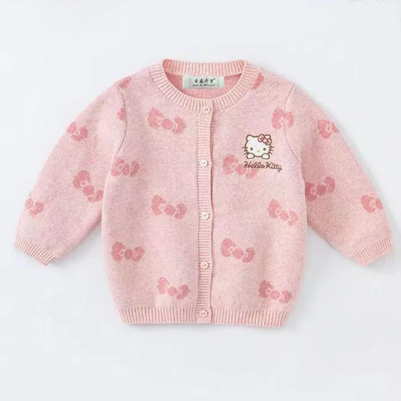 

Hello Kitty Sanrio Girls Fashion Jk Cardigan Sweater Autumn Student Clothing Kids Clothes Gir Long-Sleeved Sweater Cardigan Coat