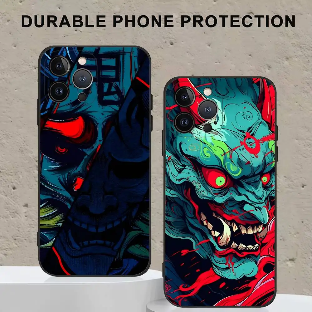 Фото Samurai Hannya Mask Ghost Printing Phone Case For Iphone 17 Air 16 15 14 13 12 11 Pro Plus Max Black Soft Silicone TPU №1