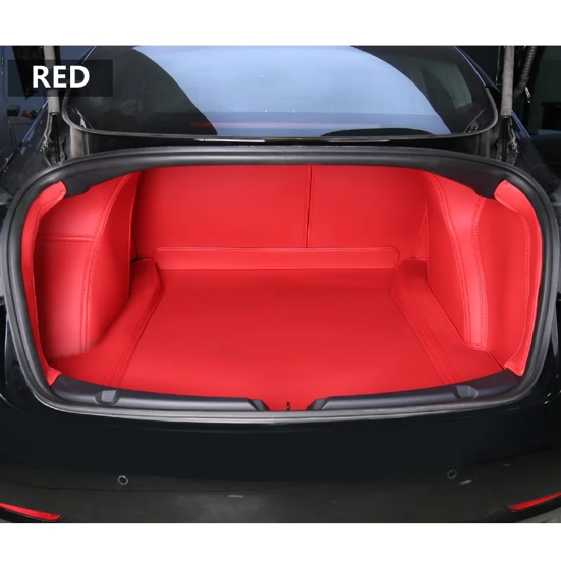 

Tesla Model 3 Y Custom Fit Trunk Mat Car Interior Accessories Durable Leather Carpet For Back Storage Trunk Mat Red