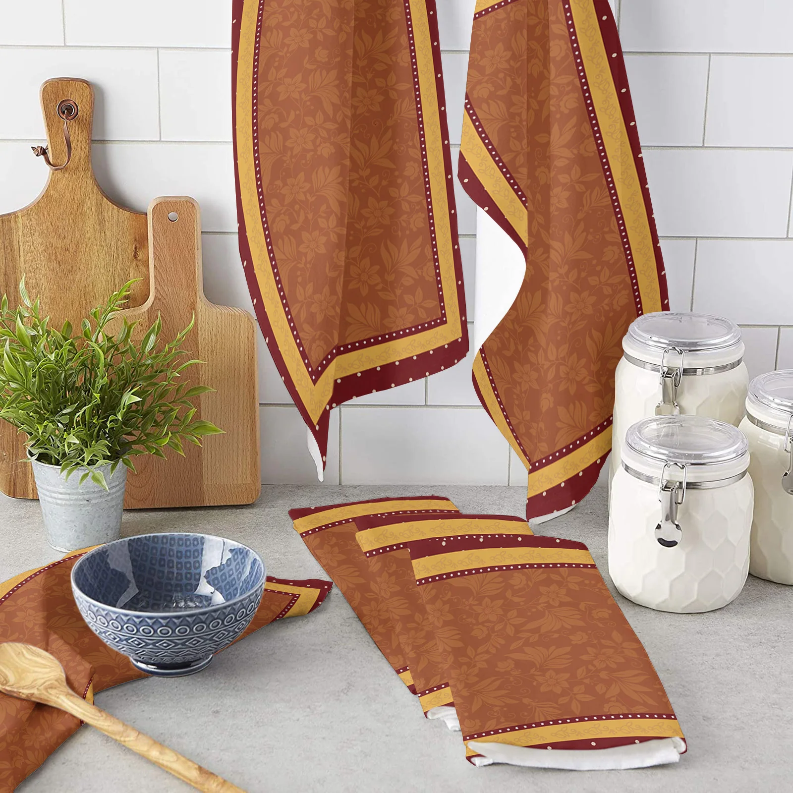 

Retro Wave Dot Flower Kitchen Towel Cleaning Cloth Microfiber Soft Household Super Absorbent Dish Washing Cloth