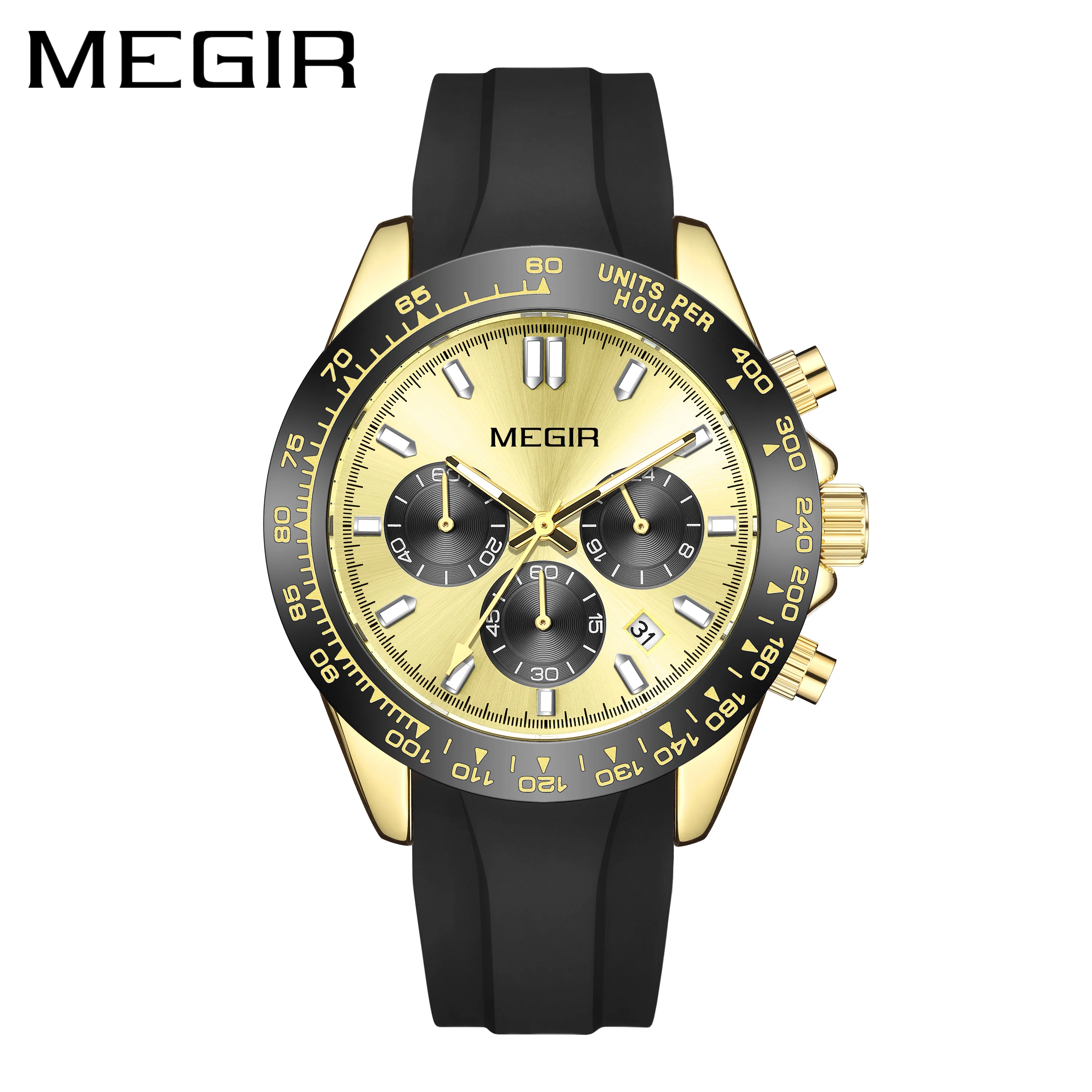 

MEGIR Sports Mens Watches Top Brand Men Luxury Military Quartz Watch Silicone Luminous Chronograph Man Clock Wrist Watch 8104
