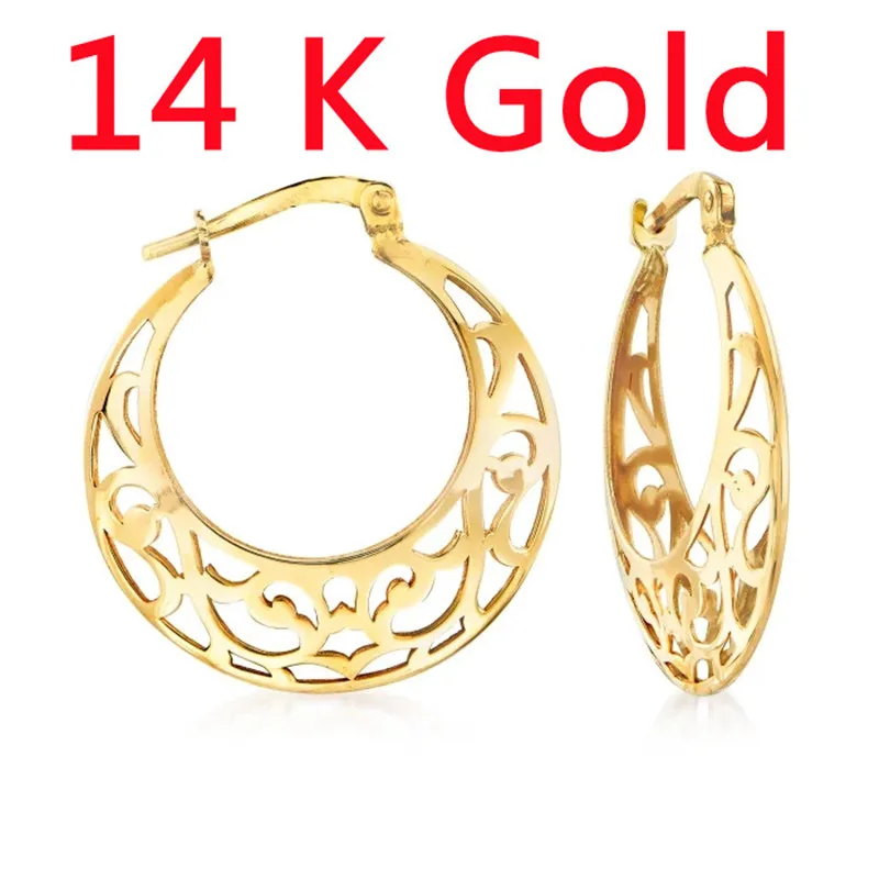 

2022 Fashion Charm Electroplating 14K Gold Hoop Earrings with Double-sided Consistent Hollow Pattern Women's Temperament Jewelry