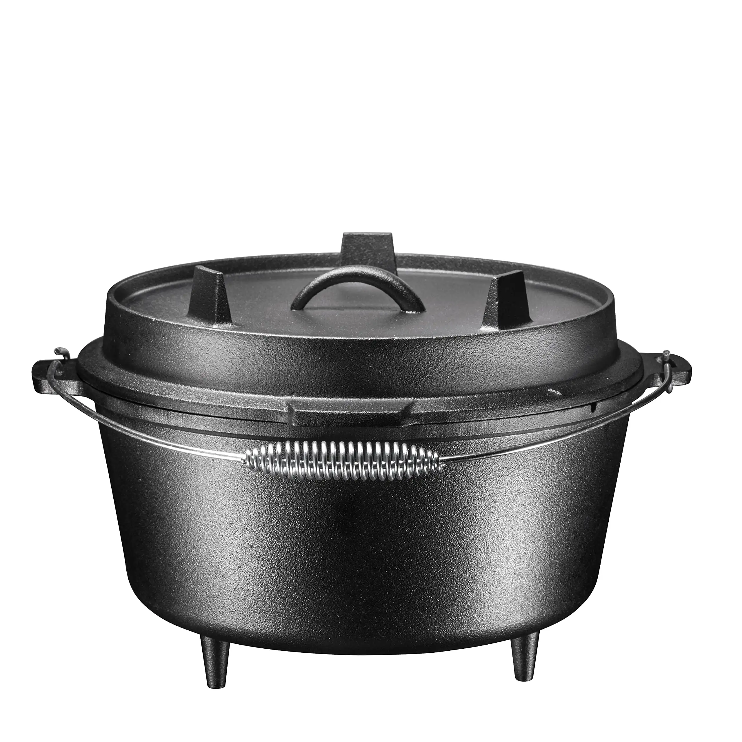 

Pre-Seasoned Cast Iron Dutch Oven with Flanged Lid Iron Cover, for Campfire or Fireplace Cooking, Flat Bottom 8 Quart