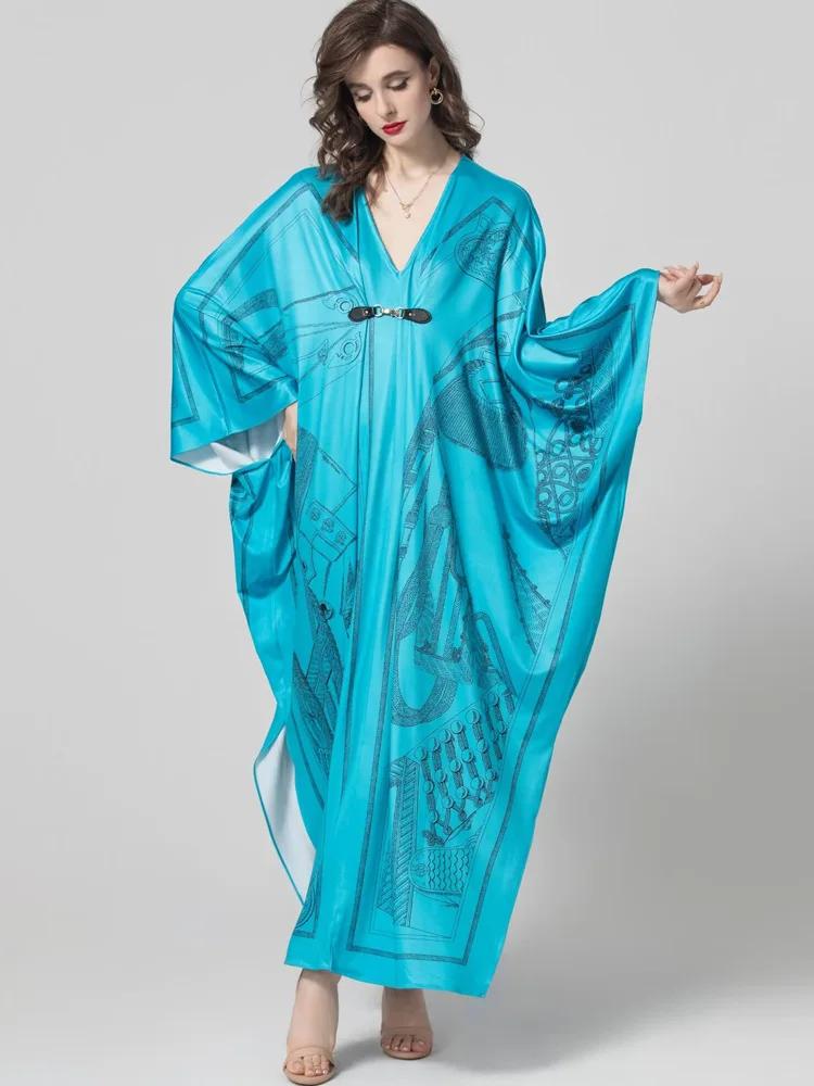 Женское платье с длинным рукавом летучая мышь V-образным вырезом и высокой талией