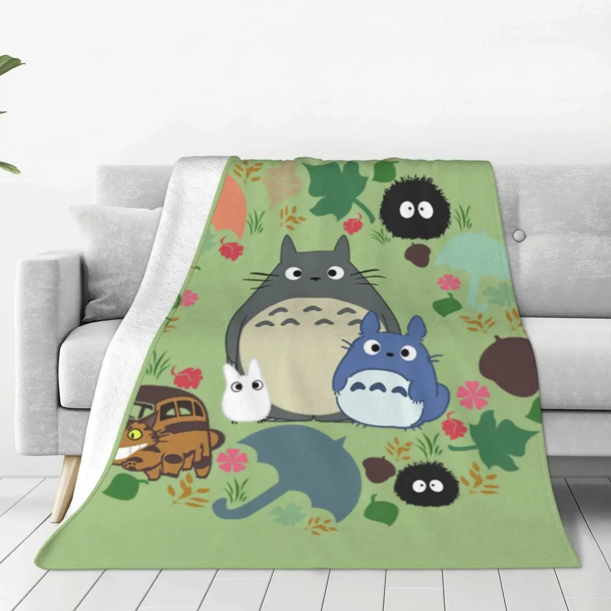 

Супермягкое одеяло My Neighbor Totoro, зеленое дорожное покрывало из японского фильма, весеннее дизайнерское Фланелевое покрывало для дивана и кровати
